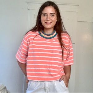 Orange/pink and white drop sleeve crop